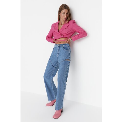 Trendyol Blue Cut Out Detailed High Waist 90&amp;#039;s Wide Leg Jeans Slike