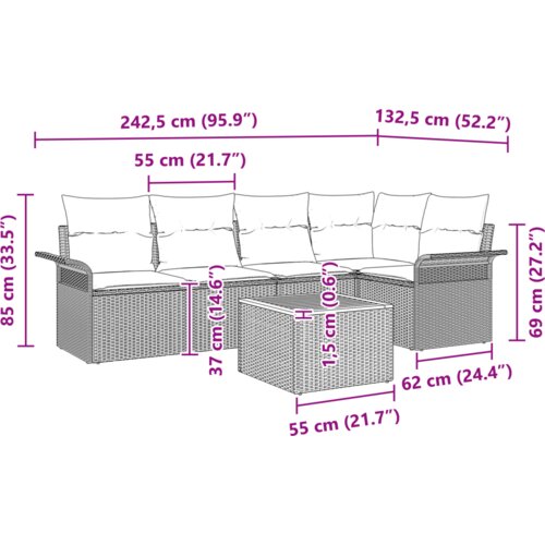  Set od 6 dijelova vrtnih kauča s jastučićima bež poli ratan akacija Slike