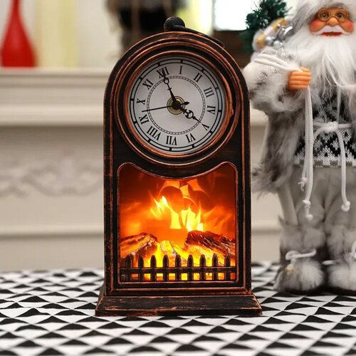  led kamin z nostalgično uro – vintage lanterna - rjava Cene
