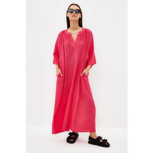 Trendyol Fuchsia V-Neck Half Sleeve Aerobin Woven Kimono & Kaftan Dress Slike