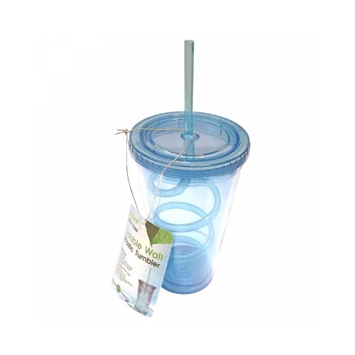 Čaša za vodu sa slamkom i poklopcem 500 ml plava Cene
