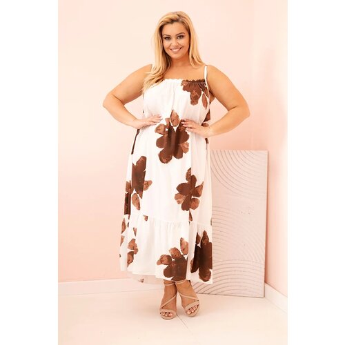 Kesi Włoski Women's dress with straps, ruffle, and floral print brown Cene