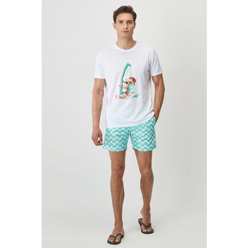 AC&Co / Altınyıldız Classics Men's White Peacock Standard Fit, Normal Cut, Printed Quick Drying Swimwear Marine Shorts. Slike