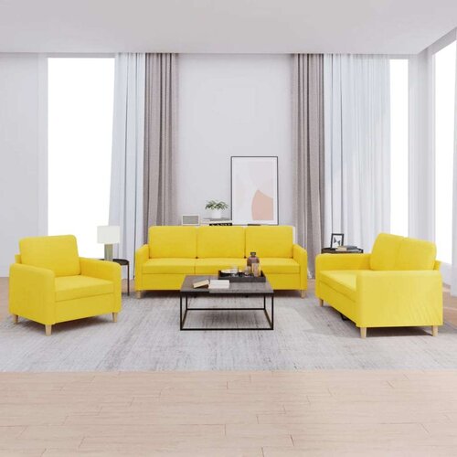  3-dijelni set sofa s jastucima svjetložuti od tkanine Cijene