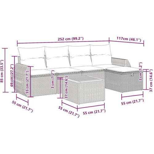 VidaXL 6-dijelni set vrtnih sofa od poliratana s jastucima sivi Slike