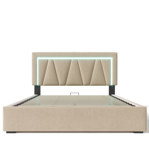 Lumor Oblazinjena postelja 160x200 cm z LED in USB polnjenjem in Type-C priključkom - tkanina iz lana - bež, (22151565) Slike