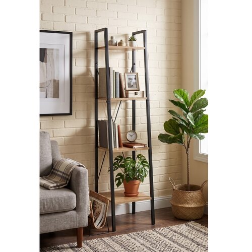  Polica za knjige NARVIK 148x34 cm crna/hrast sonoma Slike