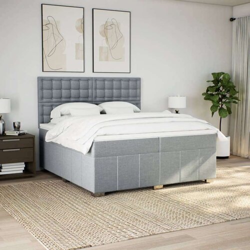 VidaXL Krevet s oprugama i madracem svjetlosivi 200 x 200cm od tkanine Slike