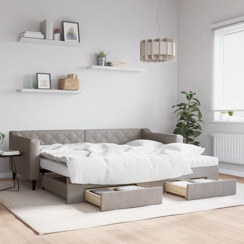 VidaXL Dnevni krevet na razvlačenje smeđesivi 90 x 200 cm od tkanine Slike