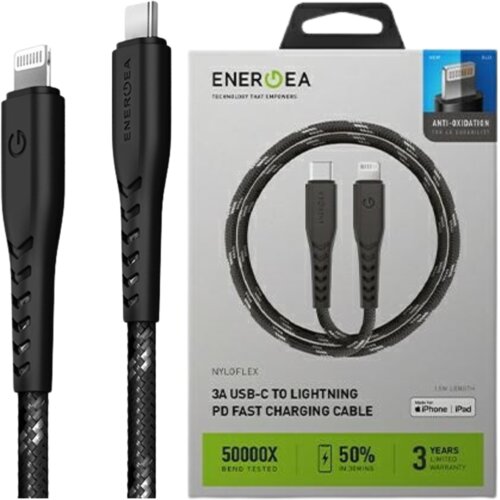 Energea NYLOFLEX KABEL USB-C - ZA LIGHTNING C94 MFI 1,5M ČRN, (21980632) Cene