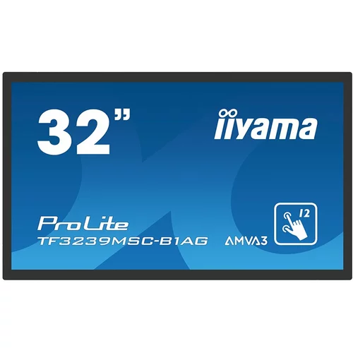 Iiyama Monitor 32" PCAP  Anti-glare Bezel Free 12-Points Touch Screen, 1920x1080, AMVA3 panel, 24/7 operation, 2xHDMI, DisplayPort, VGA, 420cd/m², 3000:1, Through Glass (Gloves) supported, Landscape, Portrait or Face-up mode, USB Touch Interface - TF3239M