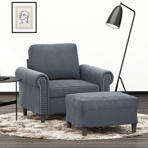  The Living Store Fotelj s stolčkom za noge temno siv 60 cm žamet - Kavč S Stolčkom Za Noge, (21485174) Cene
