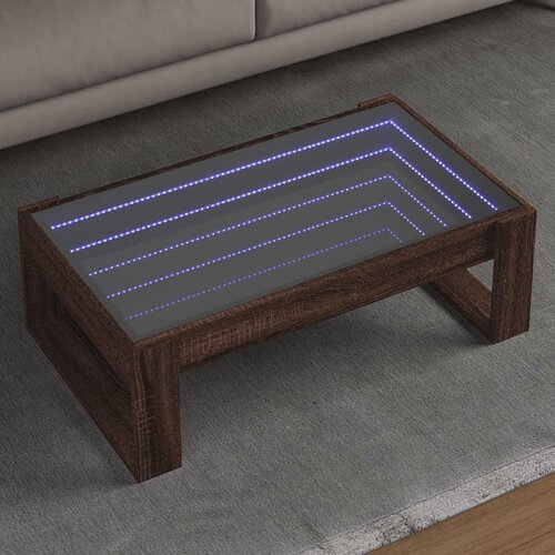 vidaXL Klubska mizica z neskončnimi LED rjavi hrast 90x53x30 cm Cene