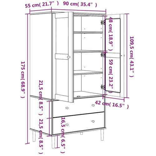 VidaXL Komoda SENJA smeđa izgled ratana 90x55x175 cm masivna borovina Slike