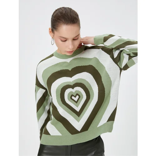 Koton Knitwear Sweater With Heart Multicolored Long Sleeved Crew Neck.