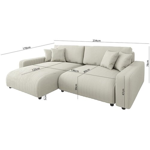Ropez Kremno bela raztegljiva kotna sedežna garnitura iz rebrastega žameta (s kotom po izbiri) Sara &amp;ndash; Slike