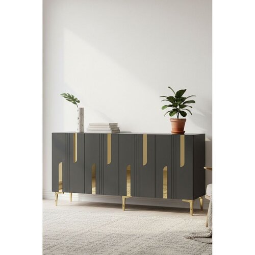 Hanah home komoda Nota 150, 150 cm, antracit / zlatna Cene
