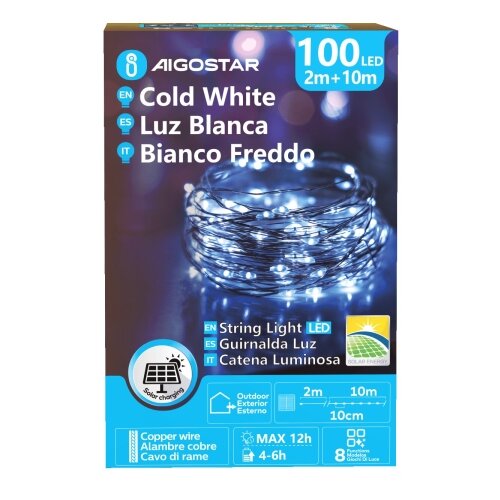 Aigostar LED solarni lanac 100xLED/8 funkcija 12m IP65 hladno bela Slike