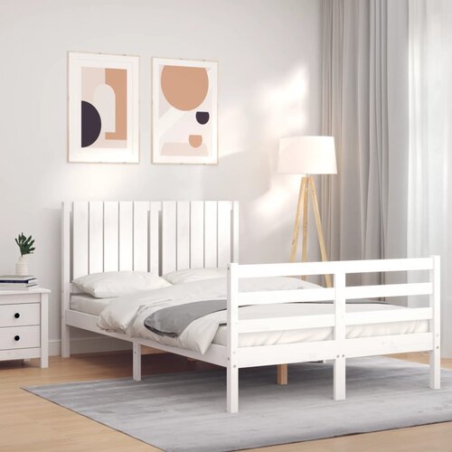 VidaXL Okvir kreveta s uzglavljem bijeli 120 x 200 cm od masivnog drva Slike