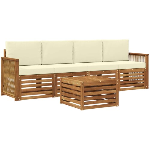  Set vanjskih sofa 5 kom. Prirodna i krem Čvrsto drvo akacije Slike
