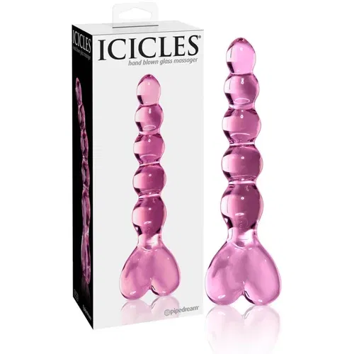 Icicles br. 43 - perlasti stakleni dildo (roza)