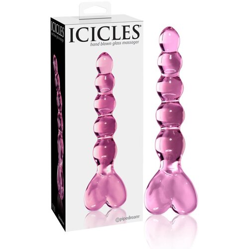 Icicles br. 43 - perlasti stakleni dildo (roza) Slike