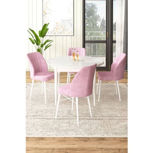 Hanah home Rox - White, Pink WhitePink Dining Table & Chairs Set (5 Pieces) Cene