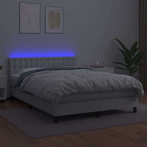  Box spring s madracem LED bijeli 140x200 cm umjetna koža Slike