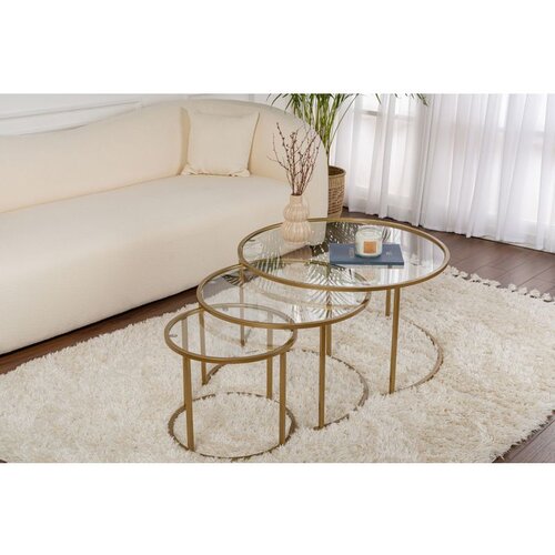 Hanah home Aurum - 80, 60, 42 - Gold, Transparent GoldTransparent Coffee Table Set Cene