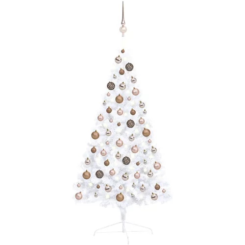  Umjetna polovica božićnog drvca LED s kuglicama bijela 120 cm