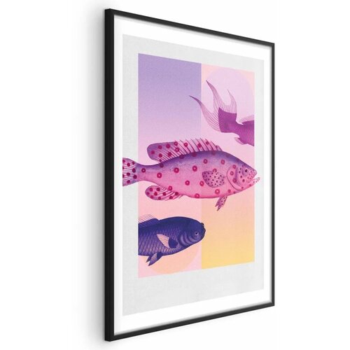  Plakat - Fantastic Fish - artistic illustration of fish on a colorful background 40x60 Crni okvir s margom Cijene