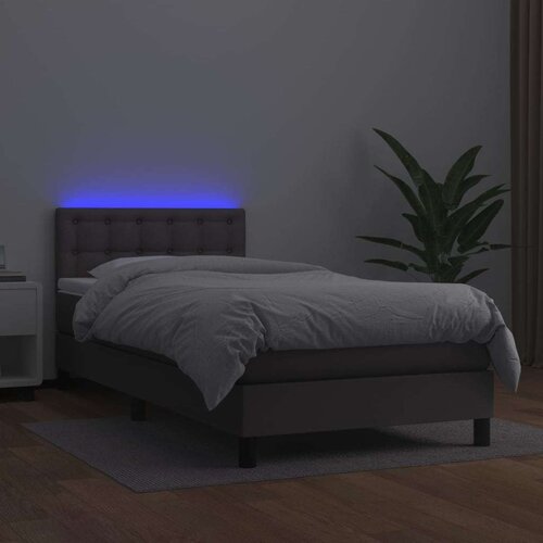 VidaXL Krevet box spring s madracem LED sivi 90x190 cm od umjetne kože Slike