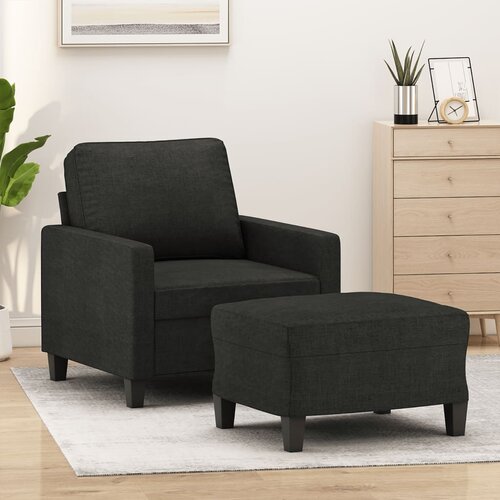  The Living Store Fotelj s stolčkom za noge črn 60 cm blago - Kavč S Stolčkom Za Noge, (21485131) Cene