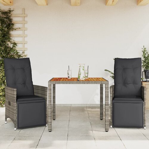 VidaXL 3-dijelni vrtni bistro set od poliratana s jastucima sivi Slike