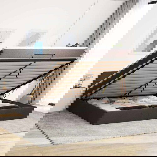 VidaXL Otomanski krevet s madracem i LED tamnosmeđi 180x200 cm tkanine Slike