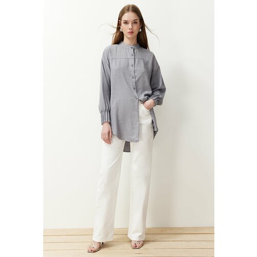 Trendyol Gray Linen Aerobin Woven Shirt Cene
