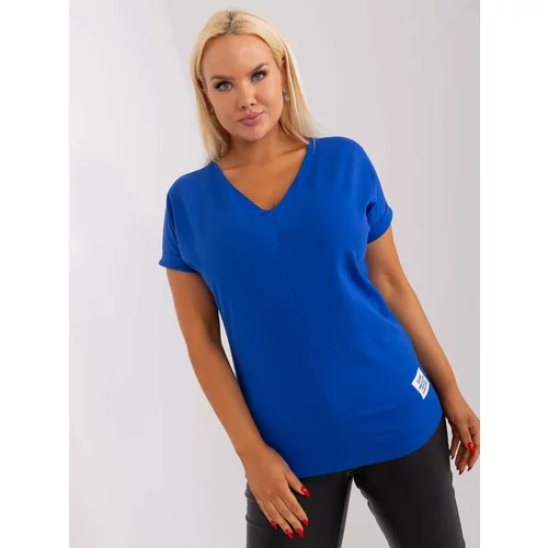 Fashion Hunters Basic cotton blouse plus sizes cobalt blue