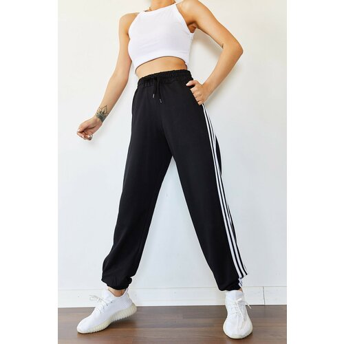 XHAN Women's Black Tri-Striped Sweatpants Slike