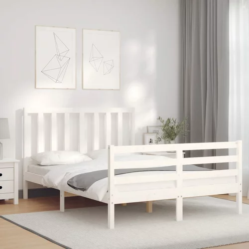 vidaXL Okvir kreveta s uzglavljem bijeli 4FT mali bračni masivno drvo