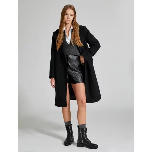 Koton Long Oversize Cashmere Coat Double Breasted Buttoned with Pockets