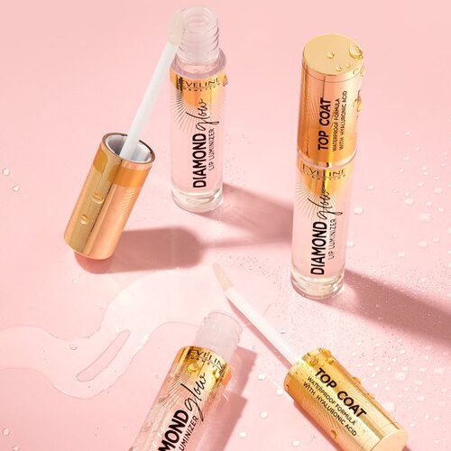 Eveline Cosmetics Diamond Glow ble&amp;scaron;čeči sijaj za ustnice s hialuronsko kislino odtenek 12 Top Coat 4,5 ml Slike
