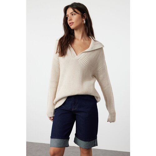 Trendyol stone basic turn-down collar knitwear sweater Slike