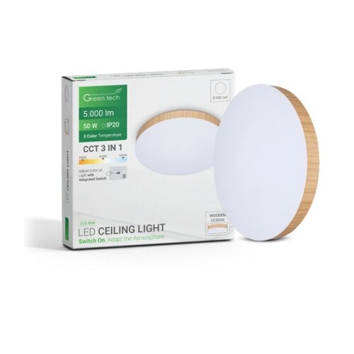 Greentech Okrugla stropna LED svjetiljka CLE-50W (50 W, Ø x V: 50 cm x 42 mm, Drvo, Bijela, Topla bijela) Cijene