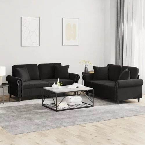  2-dijelni set sofa s jastucima crni baršunasti