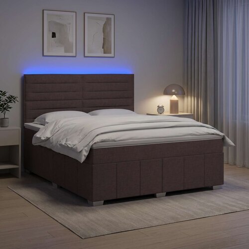  LED okvir za krevet s madracem Tamno smeđa 160 x 200 cm Tkanina Slike