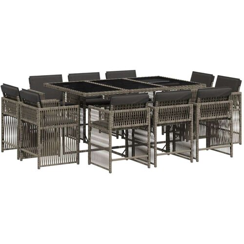 vidaXL 11-dijelni vrtni blagovaonski set s jastucima poliratan sivi Cijene