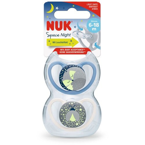 Nuk tolažilna duda - silikon Space Night vel.1 (6-18 mes), sort, 2 kosa Slike
