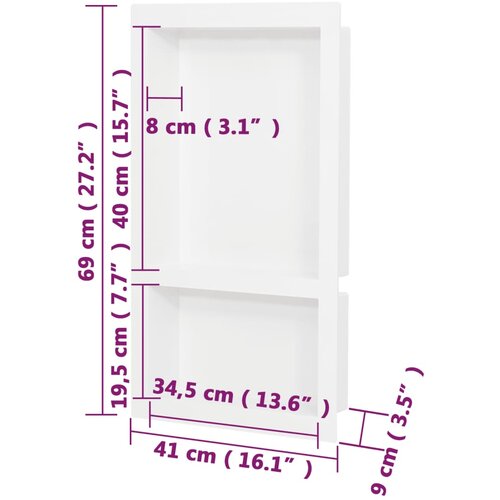 VidaXL Ni&amp;scaron;a za tu&amp;scaron; s 2 odjeljka bijela visokog sjaja 41 x 69 x 9 cm Slike