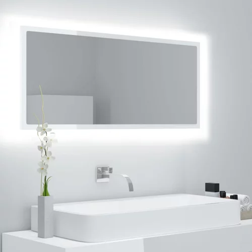 vidaXL LED kopalniško ogledalo visok sijaj belo 100x8,5x37 cm