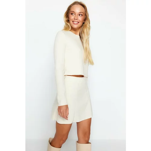 Trendyol Beige Off-Shoulder Crew Neck Crop Knitted Blouse With A Thessaloniki/Knit Look